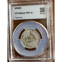 1/2 марки Германия 1914А MS63 мини-слаб