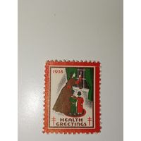 США 1938 благотворительная марка "Рождественская печать" (Christmas Seal) 1938 года, выпускавшаяся для сбора средств на борьбу с туберкулезом.   РЕДКОСТЬ!!!