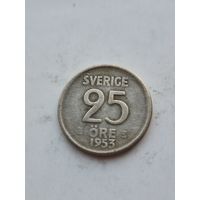 25 эре 1953 года Швеция. Серебро 400. Монета не чищена. 45407
