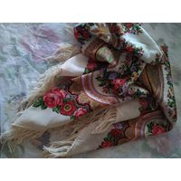 Платок павловопосадский Любава, бежевый, 146x146 см(новый)