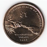 1 доллар США 2011 год Сакагавея Договор с Вампаноагами двор D _состояние aUNC/UNC