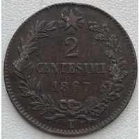 Италия 2 чентезимо 1867 г.