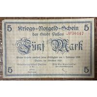 Банкнота 5 марок 1918 год. Пассау. Веймарская республика.