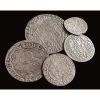5 МОНЕТЫ РП 1624 г. (6 ГРОШЕЙ, 3 ГРОША, ОРТ, ПОЛТОРАК, СОЛИД) СИГИЗМУНД III (1587-1632г.г.)