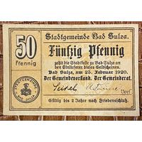 Нотгельд 50 пфеннигов 1920 год. Бад-Зульца,. Веймарская республика