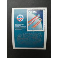 Польша 1980 Блок Mi.82 и маркой "Международное научно-техническое сотрудничество в рамках Программы "ИНТЕРКОСМОС"" (гашение с клеем) Mi.2680 каталог 1.10 евро