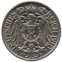 Германская Империя. II Рейх. 25 пфеннигов 1910 г. А. Редкая