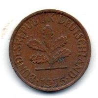 ФЕДЕРАТИВНАЯ  РЕСПУБЛИКА ГЕРМАНИЯ 1 ПФЕННИГ 1975 D