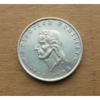 Германия, 2 марки 1934 г., серебро 0.625, 175 лет со дня рождения Фридриха Шиллера