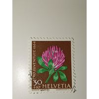 Марка Швейцария 1964 год луговой клевер (Trifolium pratense).