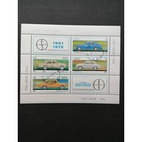 Польша 1976 Блок Mi.66 с 4 марками и 2 купонами "25 лет автозаводу FSO в Варшаве" (гашение с клеем) марки Mi.2467-2470 каталог 2.00 евро