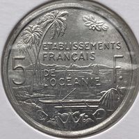 Французская Океания 5 франков 1952 г. Состояние. В холдере
