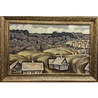 Дударенко Л.А;1972г;96,5/66,5см."За Хохловым", 1972г. Картон, масло. Размер с рамой 96,5х66,5 см.