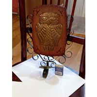 Подсвечник - чеканка  Сова  , СССР 60-70х годов . С рубля