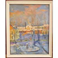 Ромейко В.П. "Минск. ул. Стахановская". 1957г. р.26,5х32,5 с родной рамкой.К/М.