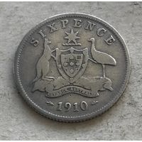 Австралия 6 пенсов 1910 Эдвард VII - нечастая, один год чекана, год-тип!