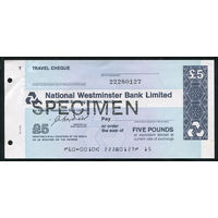 Дорожный чек Образец 5 фунтов стерлингов Банк Westminster Bank