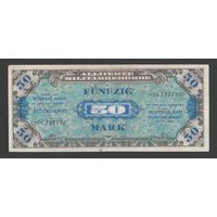 Германия 50 марок 1944 года. 8-значный номер с чертой. Тип Р-196. Состояние XF
