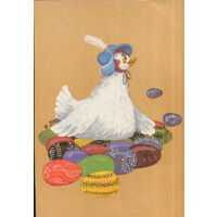 Подписанная открытка Литовская ССР 1991г. "Пасха. Курочка" худ. А. Лисаускене