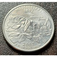 США 1/4 доллара, 2002 Квотер штата Миссисипи   D     ( 1-3-2 )