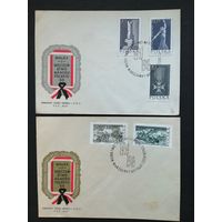 Польша 1964 Два КПД с полной серией марок "Борьба и мученичество польского народа в годы фашисткой оккупации 1939-1945" (спецгашение) Mi.1533-1537 каталог 1.00 евро