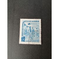 ГДР 1952 Марка "Международная велогонка "Дружбы" Варшава-Берлин-Прага" (гашение без клея с наклейкой) Mi.307 каталог 2.40 евро