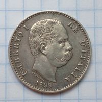 1 лира 1899 г. R, Италия. Остатки блеска.