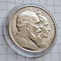 Баден 2 марки 1906 50 лет свадьбе Фридриха I и Луизы Прусской. Люкс! Серебро.