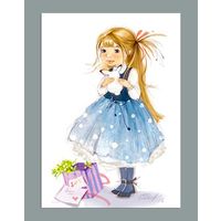 Открытка. Дети. Девочка. Подарок. Зайчик. Художник Ек. Бабок (чистая)