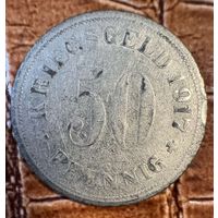 Монета 50 пфеннигов 1917 год. Херде. Веймарская республика.