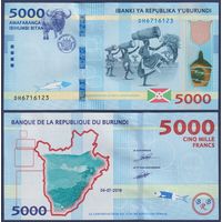 Бурунди, 5000 франков 2018, P-53b (DK, национальные герои, карта Бурунди), UNC