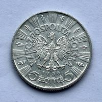 Монета серебро Польша 5 злотых 1936 год Пилсудский ОТЛИЧНЫЕ