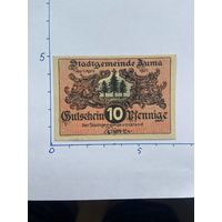 Нодгельд 10 пфеннигов Аума. Веймарская республика - 0202