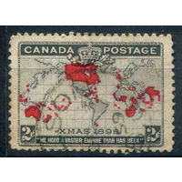 Британские колонии - Канада - 1898г. - карта британской империи, a - 1 марка - гашёная [Mi 74 a]. #3-WB-76-A-2