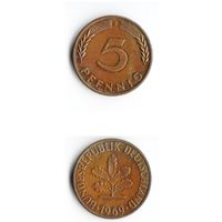 5 пфеннигов Германия 1969 года(F)