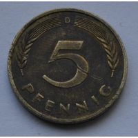 5 пфеннигов 1991 г. D, ФРГ, Германия.