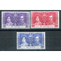 Британские колонии - Сент-Люсия - 1937г. - коронация короля Георга VI и королевы Елизаветы - 3 марки - полная серия, MLH с незначительным дефектом клея [Mi 96-98]. #2-Bc-D-KS-5