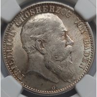 2 марки 1907 Баден MS-64 NGC КУРСОВАЯ МОНЕТА. РЕДКОСТЬ!!!
