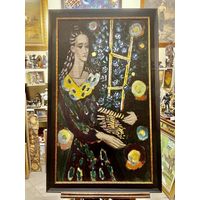 Кищенко А.М;Нар.худ;140/80см;1981г;х/м;"Девушка с цветами", 1981г. Холст, масло. Размер 140х80 см.