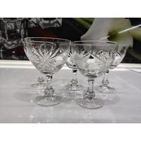 С 1 рубля. Набор винтажных хрустальных фужеров с классической алмазной гранью.