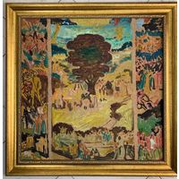 Кищенко А.М;84/84см. "Будущий триптих",1983г. Картон, масло. Размер с рамой 84х84 см.