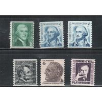 США-1966-1968, (Скотт. 1299-1305),  **/* ( 1 м - гаш.)  , Известные люди США, Верт. зубцовка