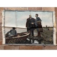 Шелкография Встреча Ленина и Сталина. Китай. 42 х 28 см.