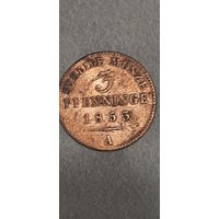 Пруссия 3 пфеннинга 1853 А