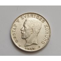 1крона. 1939 г. 800пр.,Густав V. Швеция.