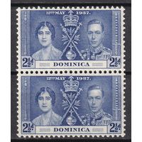 84.BrKS. Великобритания. Колонии.  Доминика. Коронация Георга VI и Елизаветы. 1937 г. 2 1/2P. Mi.#92. Пара. MNH.