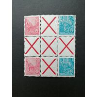 ГДР 1955 Сцепка квадратная в виде креста из марок стандарта "Пятилетка" (чистая**) Mi.455x+Z+453х+Z+Z+Z+455x+Z+453х