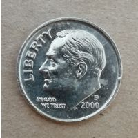 США 10 центов (дайм) 2000 год, "Р", " Roosevelt Dime", KM# 195a , ю