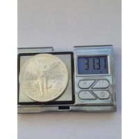 1 онза 1991 года, Серебряная инвестиционная монета "Свобода". Мексика, Мексиканские Соединённые Штаты (1970 - 1992). Серебро 999. Монета не чищена. S45474.