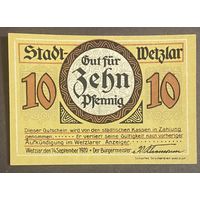 Нотгельд 10  пфеннигов 1920 год. Вецлар,. Веймарская республика